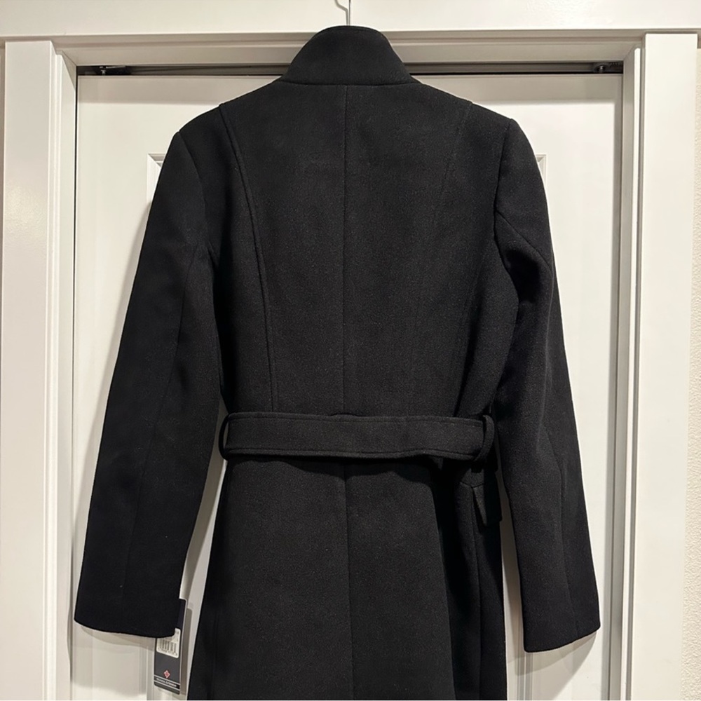 Women's Black Faux Wool Belted Coat - Picture 6 of 7